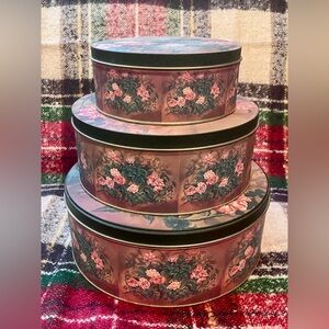 Vintage Art Deco Set of 3 Fruit Cake Tin with Pansies